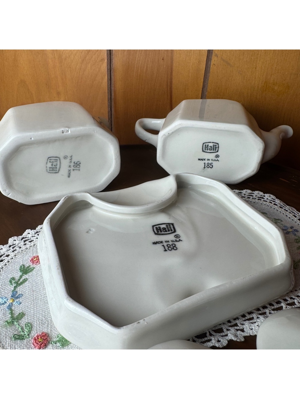 Vintage Hall China Tea For Two Set White Teapot Hot Water Pot Tray 185 186 188 - Picture 6 of 12